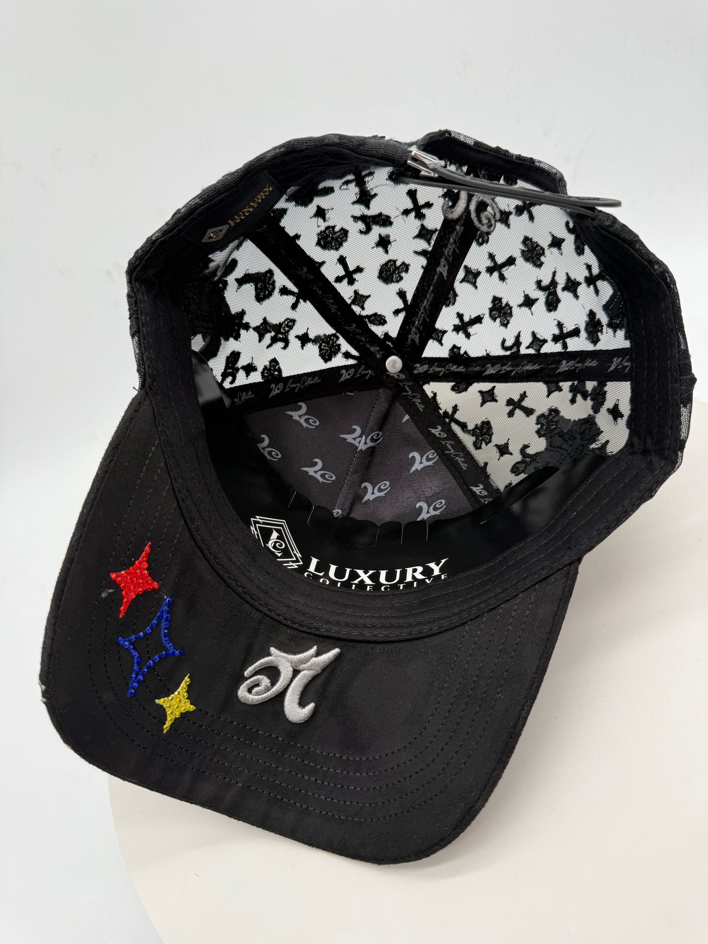 NY BLACK Chrome Rhinestones Mesh Hat