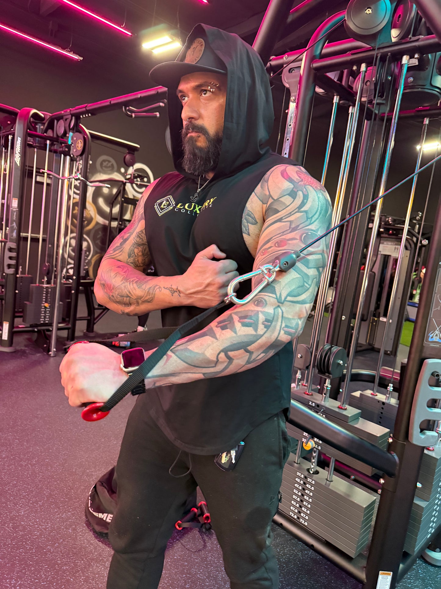 Luxury Collective Gym Black Summer Muscle Shirt Hoodie with Back Lion Graphic Design