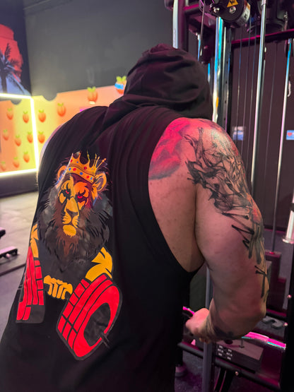 Luxury Collective Gym Black Summer Muscle Shirt Hoodie with Back Lion Graphic Design