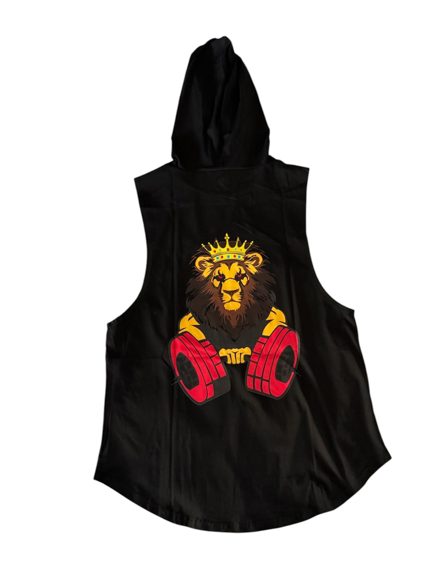 Luxury Collective Gym Black Summer Muscle Shirt Hoodie with Back Lion Graphic Design