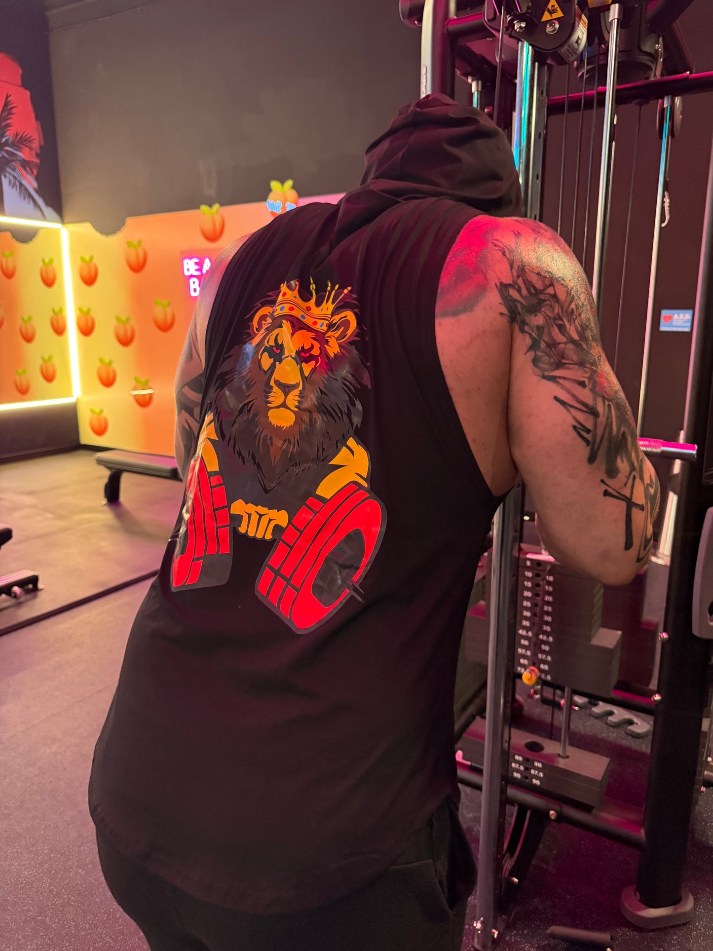 Luxury Collective Gym Black Summer Muscle Shirt Hoodie with Back Lion Graphic Design