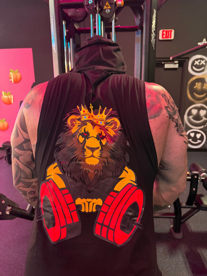 Luxury Collective Gym Black Summer Muscle Shirt Hoodie with Back Lion Graphic Design