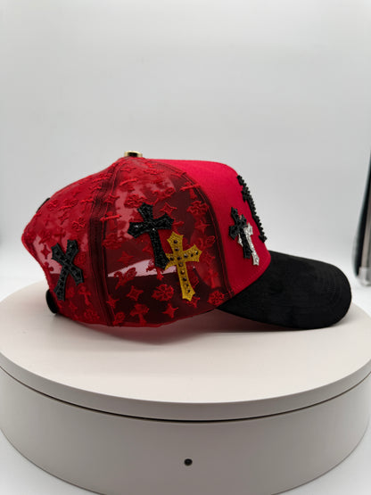 NY RED Chrome Rhinestones Mesh Hat