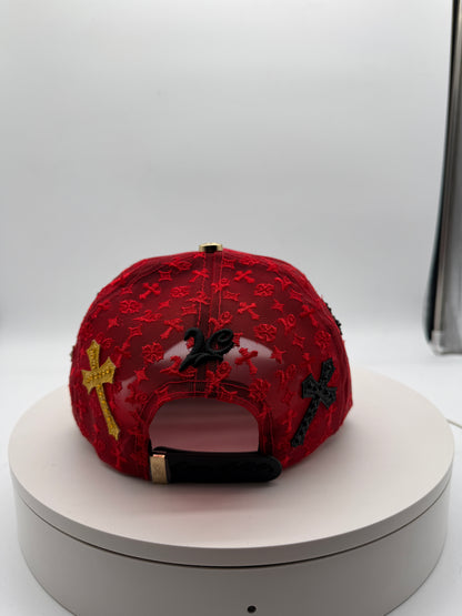 NY RED Chrome Rhinestones Mesh Hat