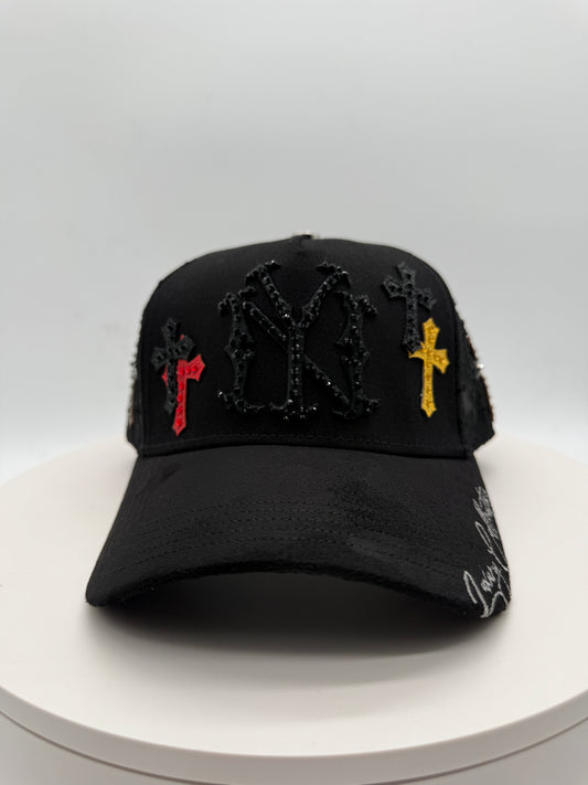 NY BLACK Chrome Rhinestones Mesh Hat