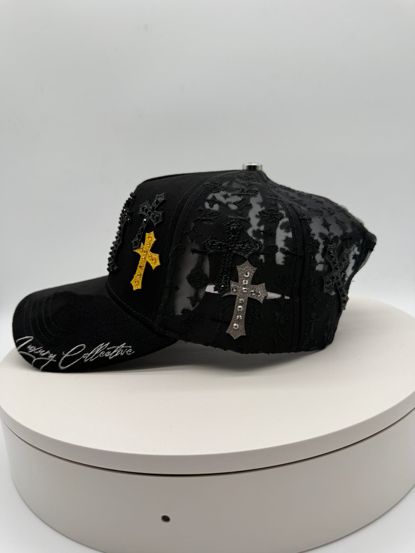 NY BLACK Chrome Rhinestones Mesh Hat