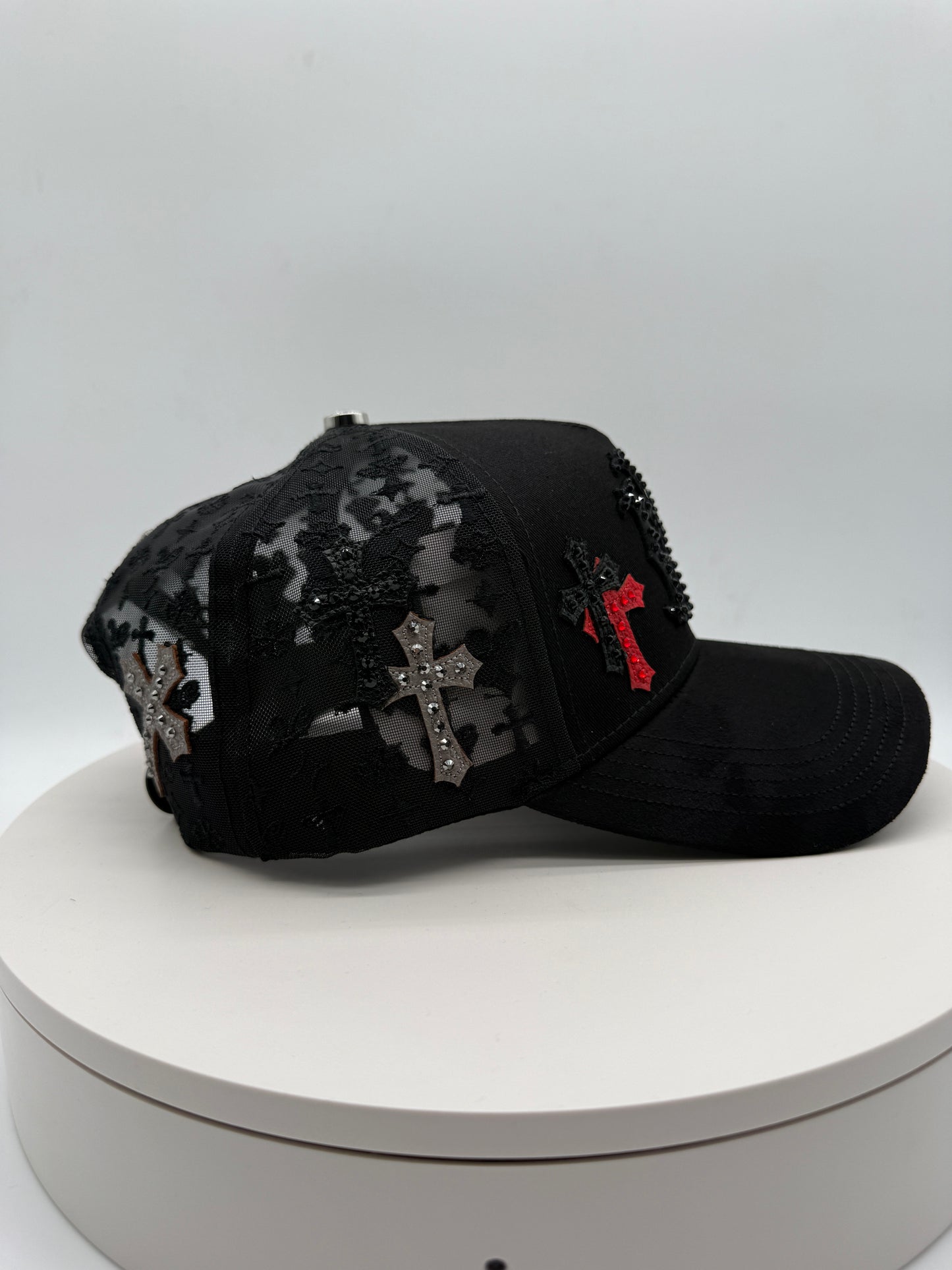 NY BLACK Chrome Rhinestones Mesh Hat