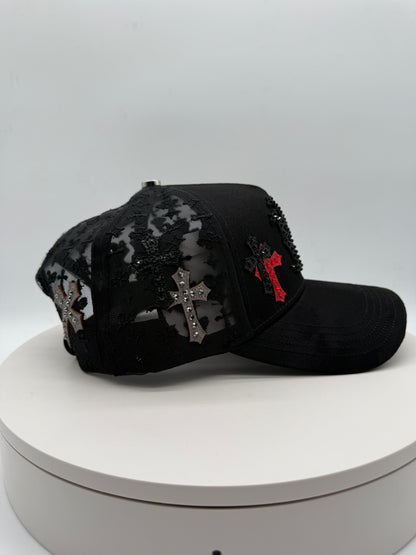 NY BLACK Chrome Rhinestones Mesh Hat