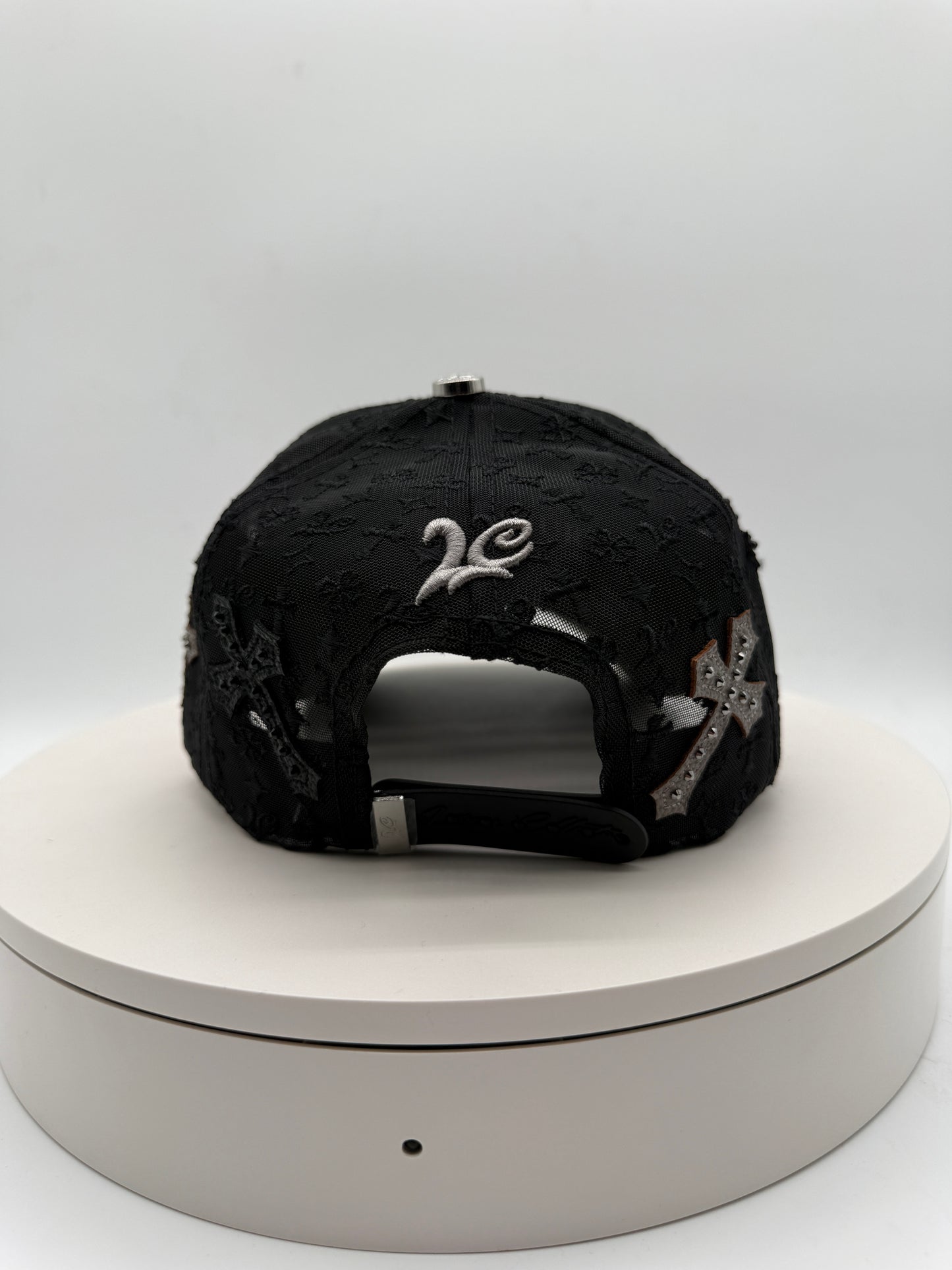 NY BLACK Chrome Rhinestones Mesh Hat